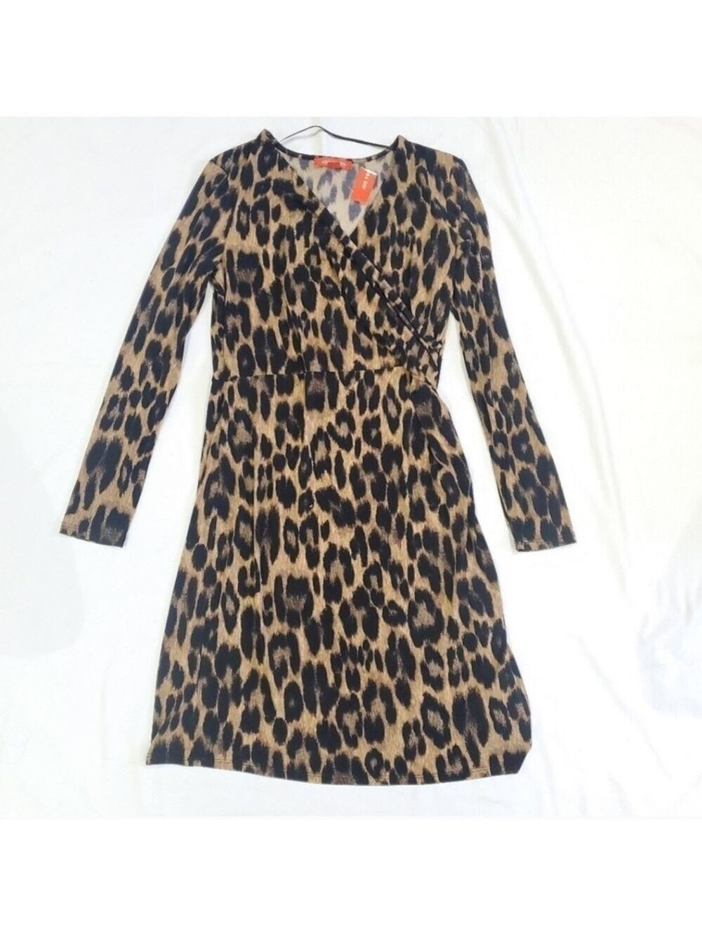 Joe Fresh Leopard Wrap Dress Small Animal Print Long Sleeve Midi